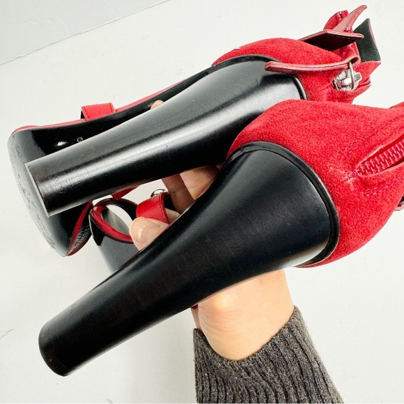 Giuseppe Zanotti For Balmain Red Suede Buckle Strappy Sandals Size 38 - Picture 7 of 14